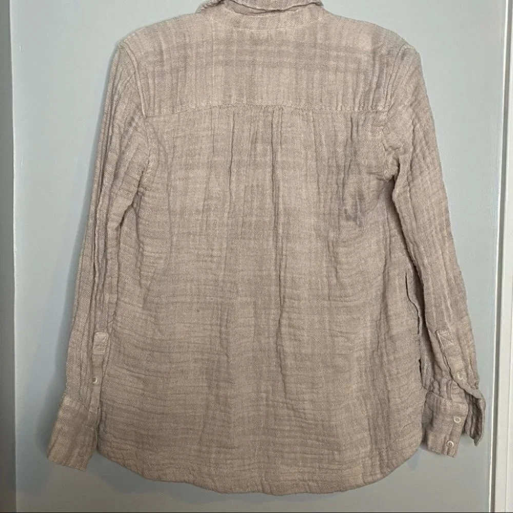Free People Beige Tan Button Up Collared Pleated Flannel Shirt Size S Neutral